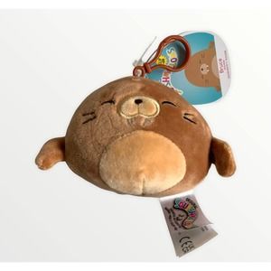 Squishmallow Bruce Walrus Clip on Keychain 3.5" Plush Kellytoy Brown Sealife sea